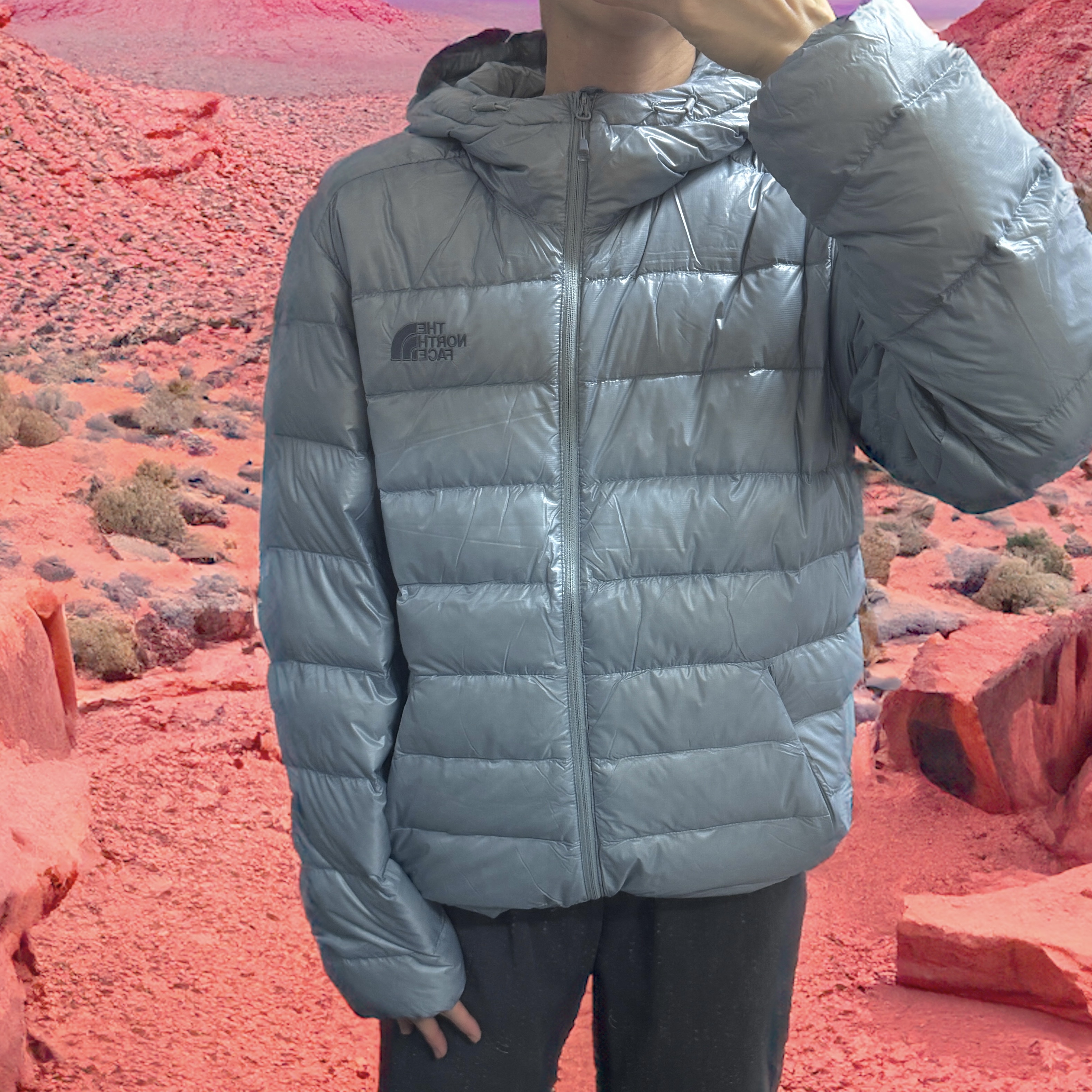 The North Face Matier Down Hoodie RDS Light Gray - 25FW 착용 스타일 - 2