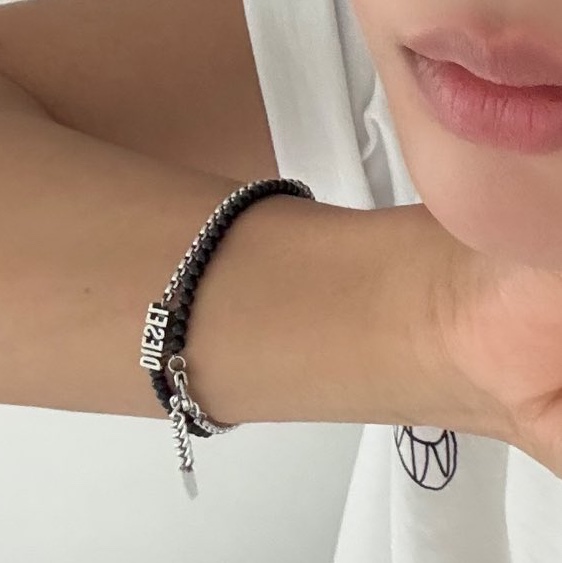 Diesel Dx1542040 Agate Bracelet Silver Black 착용 스타일