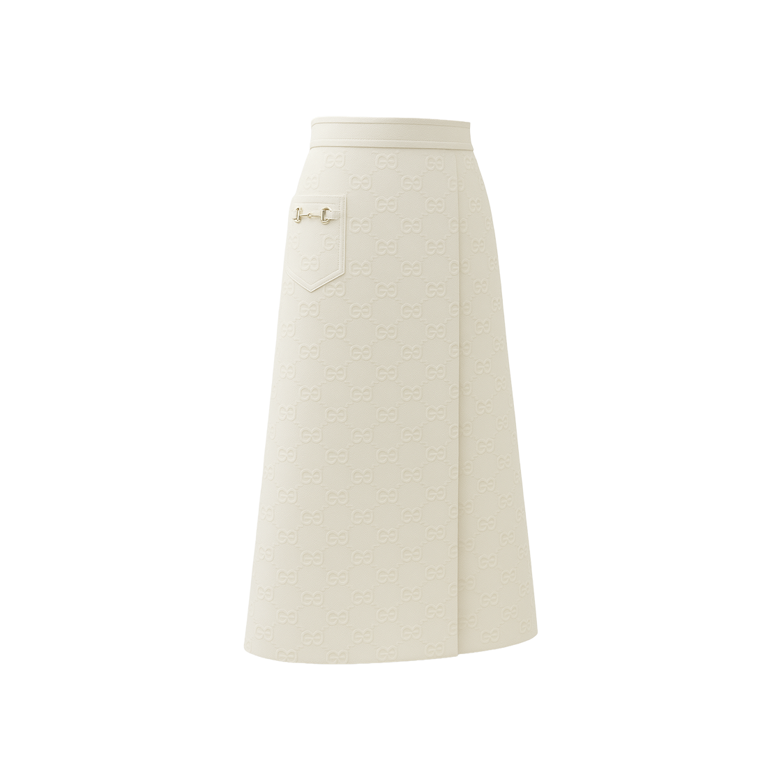 ITE6PK7SMP2P Gucci 686958 Horsebit Pocket Ivory Midi Skirt