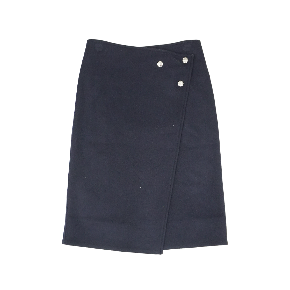 IT3S7PC3MMRW Burberry Navy Silver Button Midi Wool Skirt