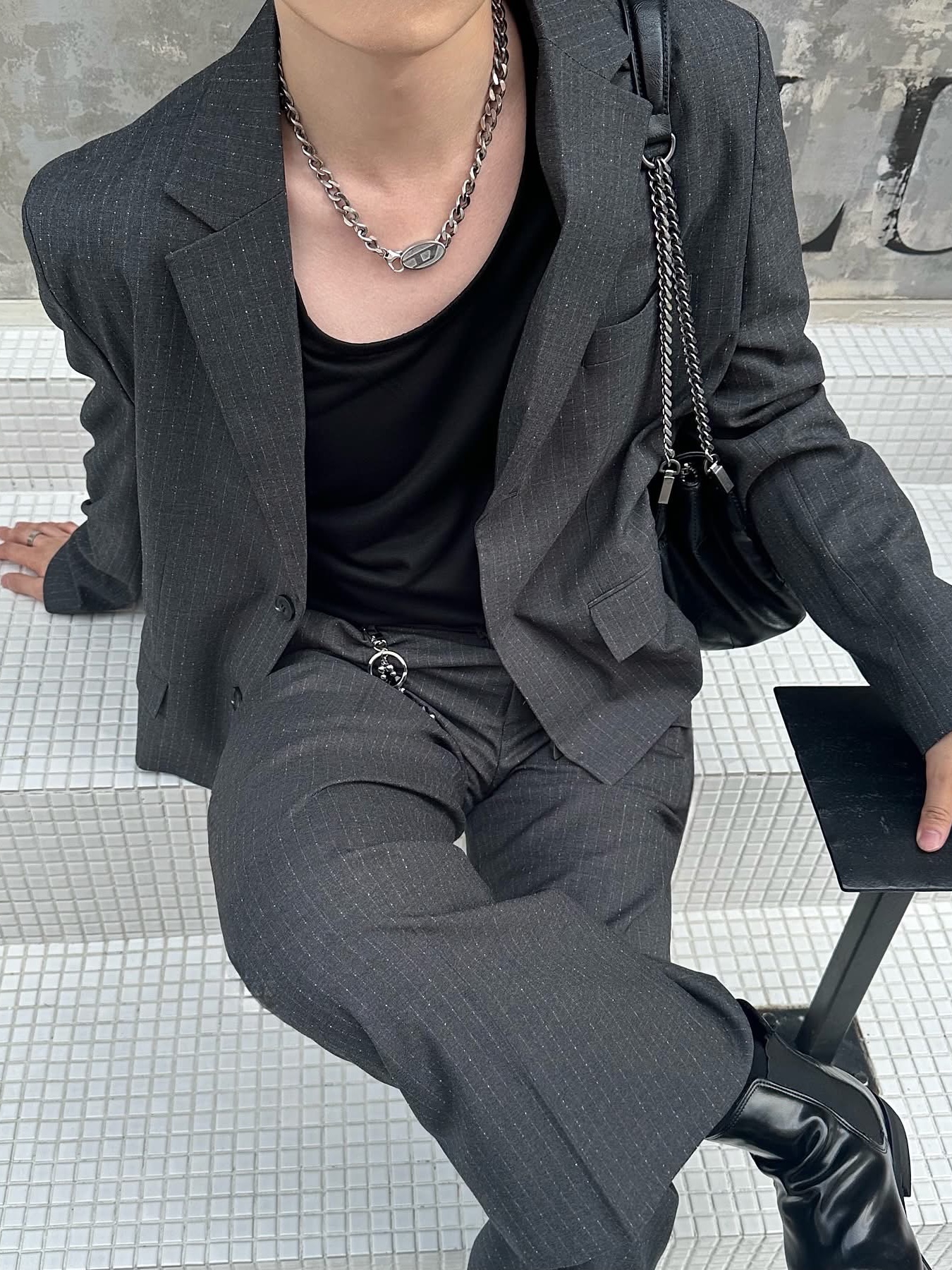 Diesel Dx1509 Stainless Steel Chain Necklace Silver, Zara Rock Style Flap Shoulder Bag Black 착용 스타일 - 5