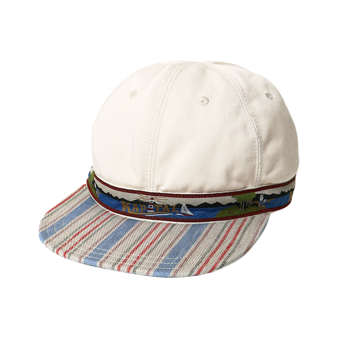 캐피탈 무라치노 브림필드 캡 가이딩 라이트 오프 화이트 스트라이프(Kapital Murachino Brimfield Cap Guiding Light Off White Stripes)