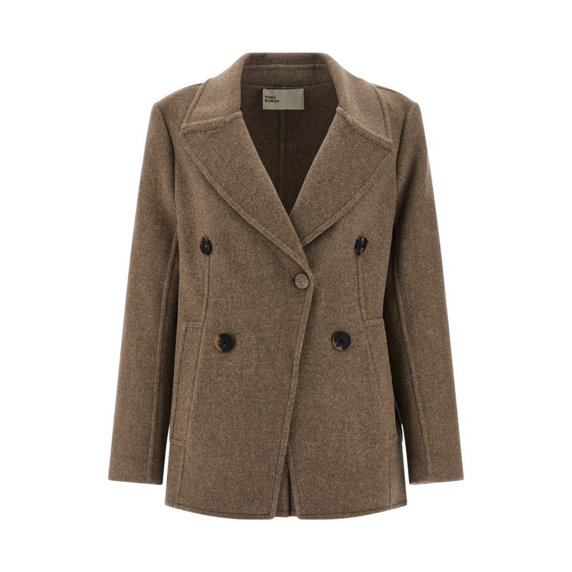 176371-096 (W) Tory Burch Wide Wool Twill Blend Coat Ashed Mocha