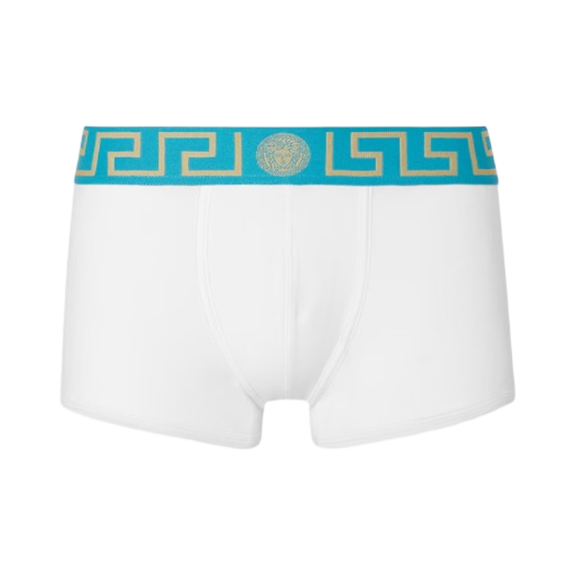 AU10026-1A10011-2WY80 Versace Greca Border Trunks White Green