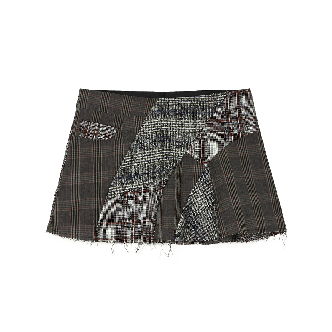 레이브 리뷰 우먼 애나벨 미니 패치워크 스커트 위드 포켓 레드 그레이 체크 - 25FW(Rave Review Women Annabel Mini Patchwork Skirt With Pockets Red Grey Check - 25FW)