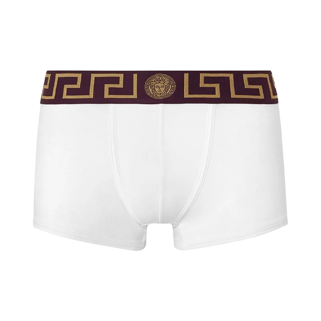 AU10026-1A10011-2WV60 Versace Greca Border Trunks White Aubergine