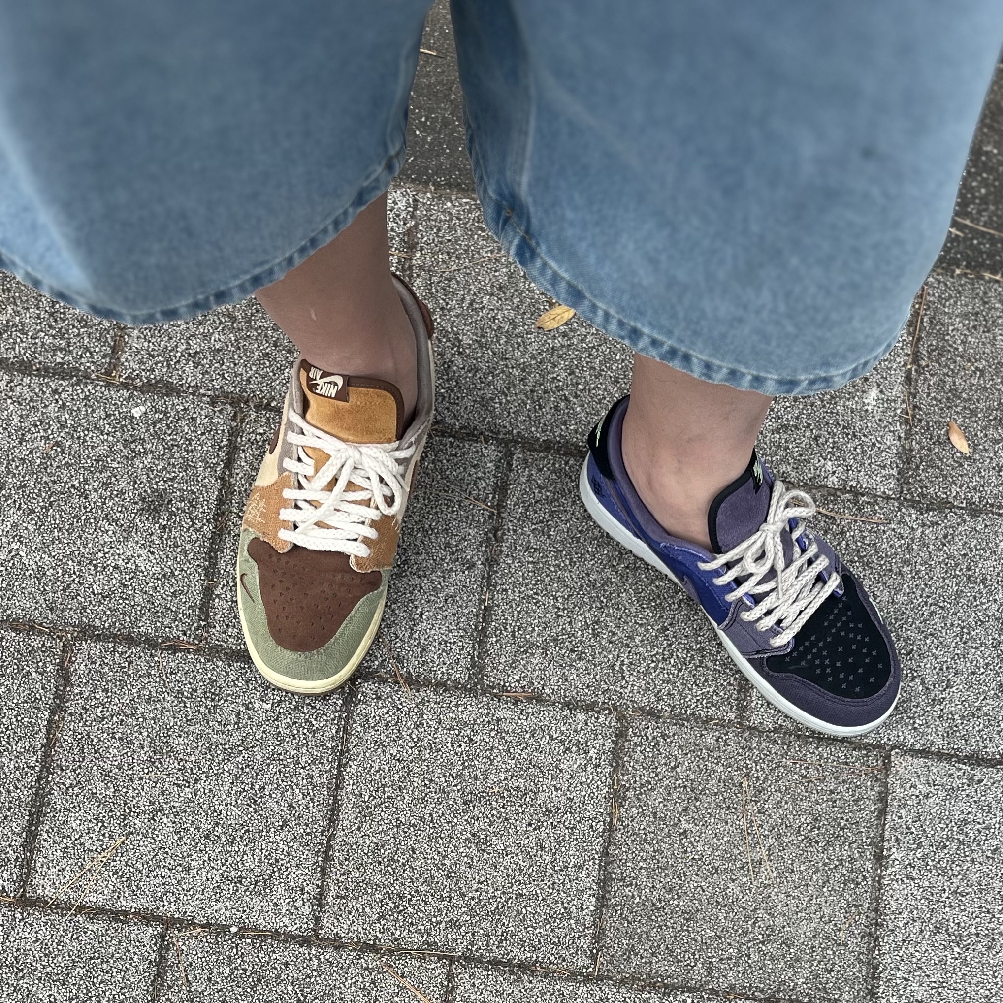 Jordan 1 x Zion Williamson Retro Low OG Regency Purple and Dark Raisin, Jordan 1 x Zion Williamson Retro Low OG Flax and Oil Green 착용 스타일 - 2