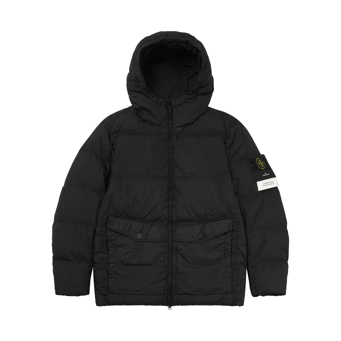 스톤 아일랜드 4100011 크링클랩스 NY 리사이클 나일론 후드 다운 자켓 블랙 - 25FW(Stone Island 4100011 Crinkle Reps NY Recycled Nylon Hooded Down Jacket Black - 25FW)