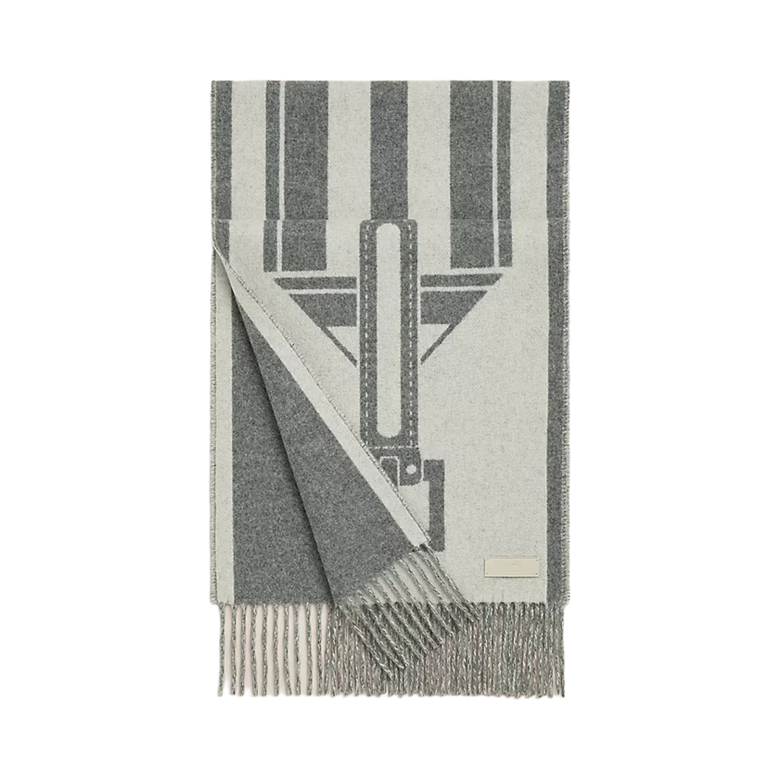 H259151S01 Hermes Casaque Les Sangles Muffler Ivoire Gris Flanelle