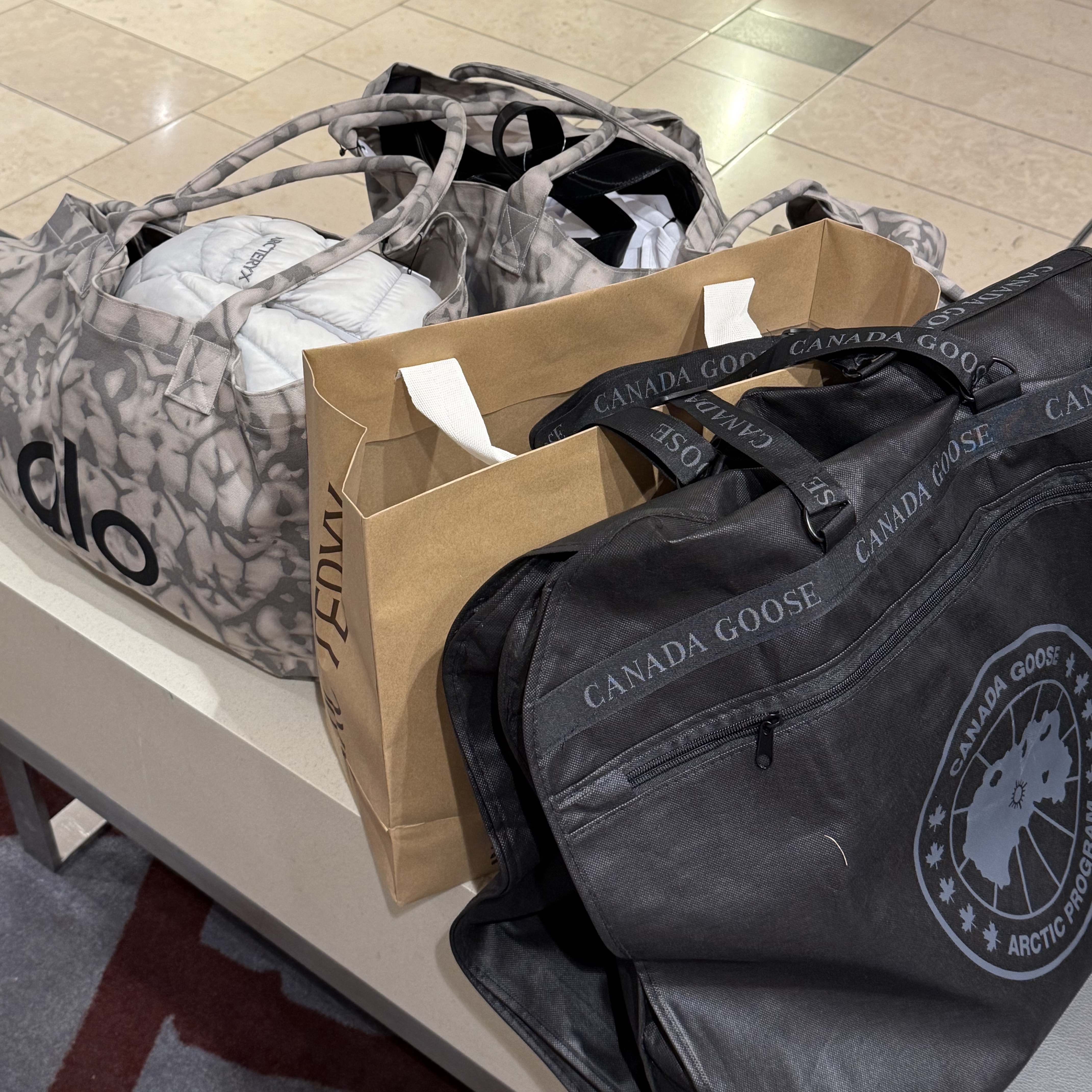 (W) Arc'teryx Cerium Hoody Solitude, Alo Yoga Iconic Shopper Tote Bag Grey Tiedye 착용 스타일 - 2