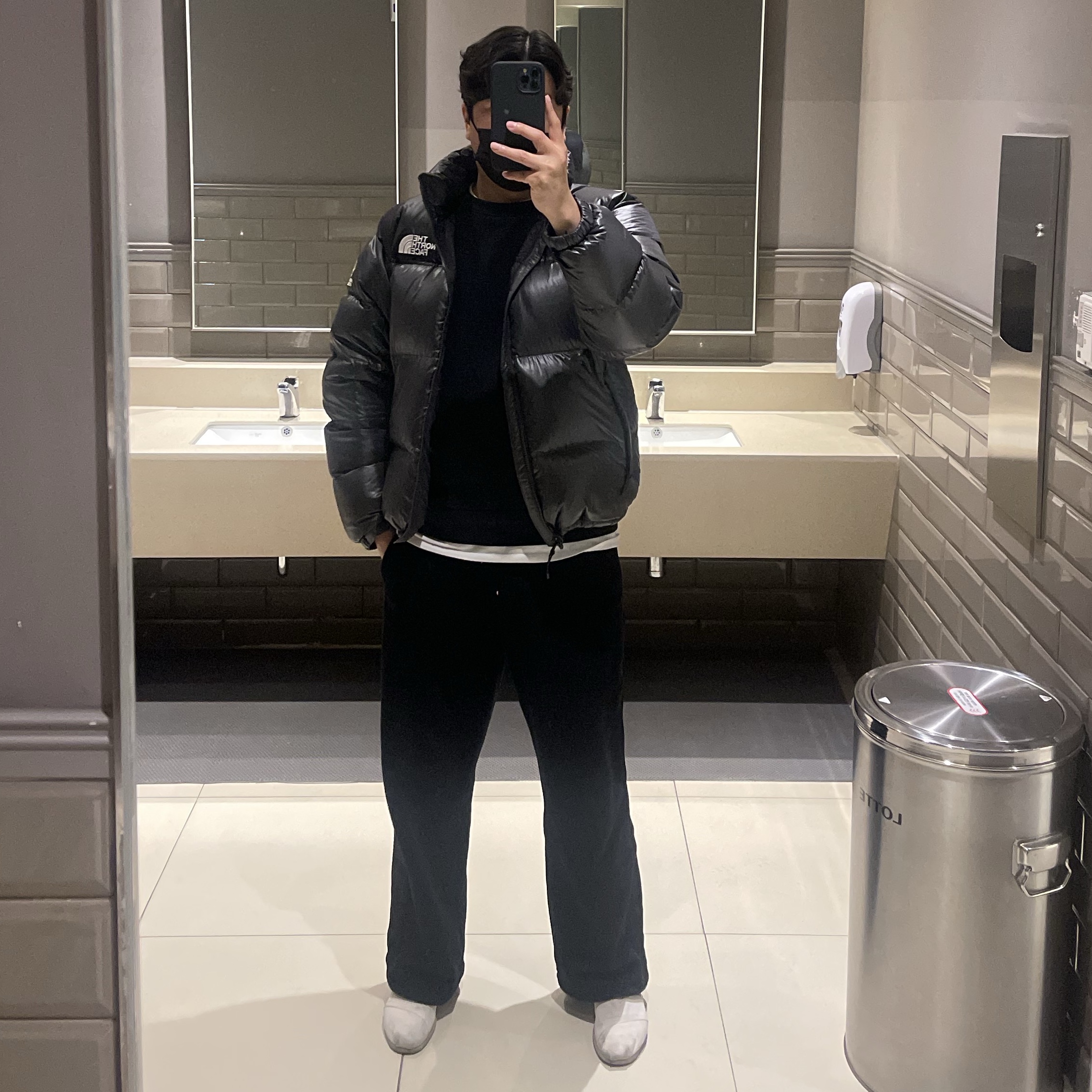 The North Face Quantum Nuptse RDS Down Jacket Silver Gray 착용 스타일