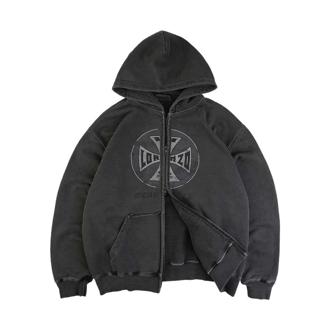 에이펙스디자인 데미지 로고 후드 집업-피그먼트 블랙(ApexDesign Damage Logo Hoodie Zip Up-Pigment Black)