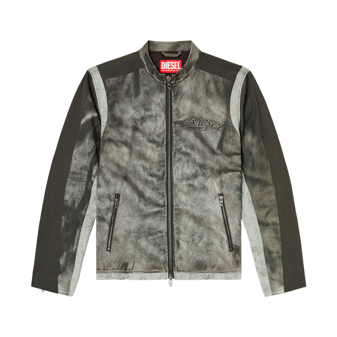 A185080PLBK-900A Diesel J-Evert Biker Jacket in Printed Canvas Dark Grey