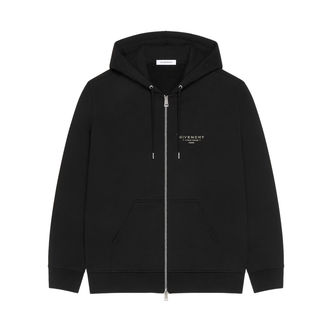 지방시 플리스 지방시 스탬프 프린트 지퍼 후드 블랙(Givenchy Zipped Hoodie in Fleece with Givenchy Stamp Print Black)