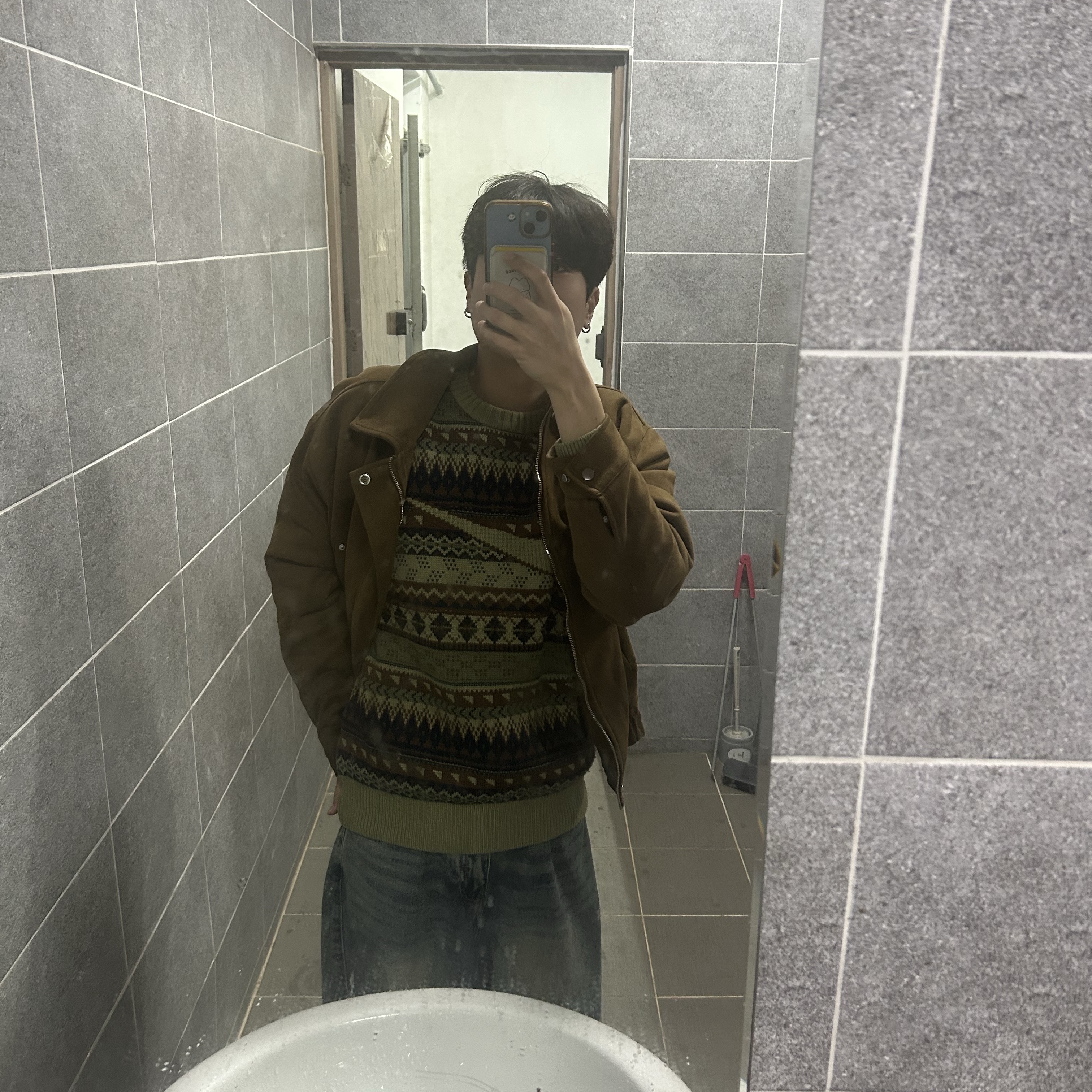 Nike Life Fair Isle Swoosh Sweater Neutral Olive - Asia 착용 스타일