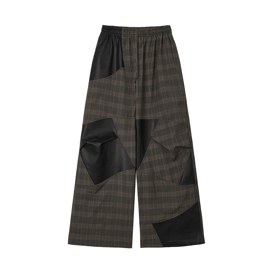 KW5DPALRW07BR Rave Review Women Kristen Loose Patchwork Trousers With Elastic Waist Brown Check Black - 25FW