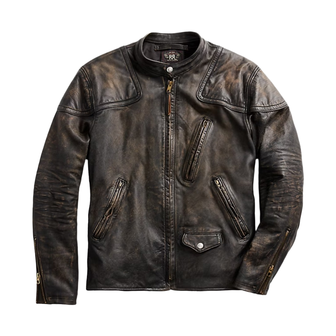 516588 Double RL Slim Fit Leather Moto Jacket Black