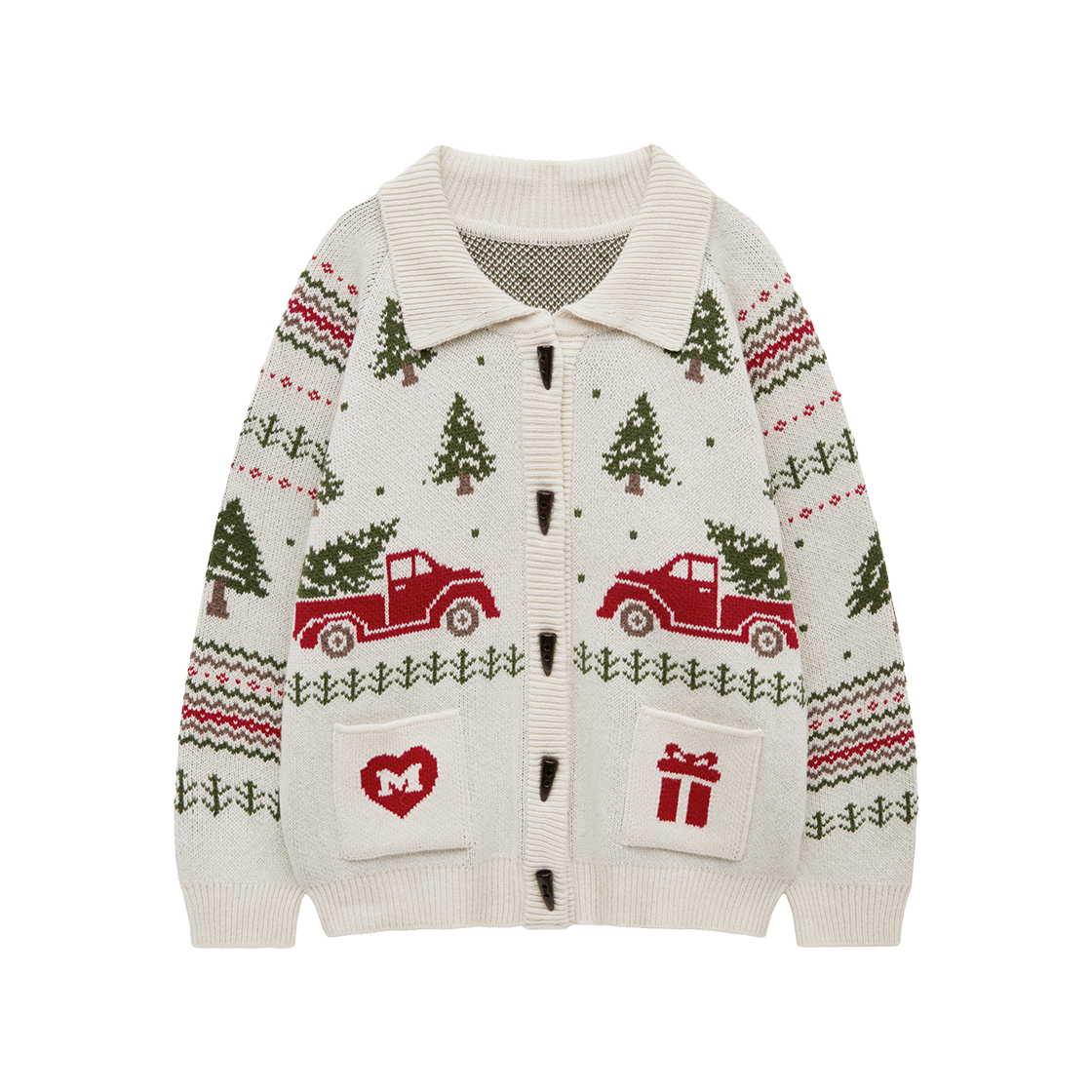 MF259NCD001CIVFR Margarin Fingers Tree Cowichan Knit Cardigan Ivory