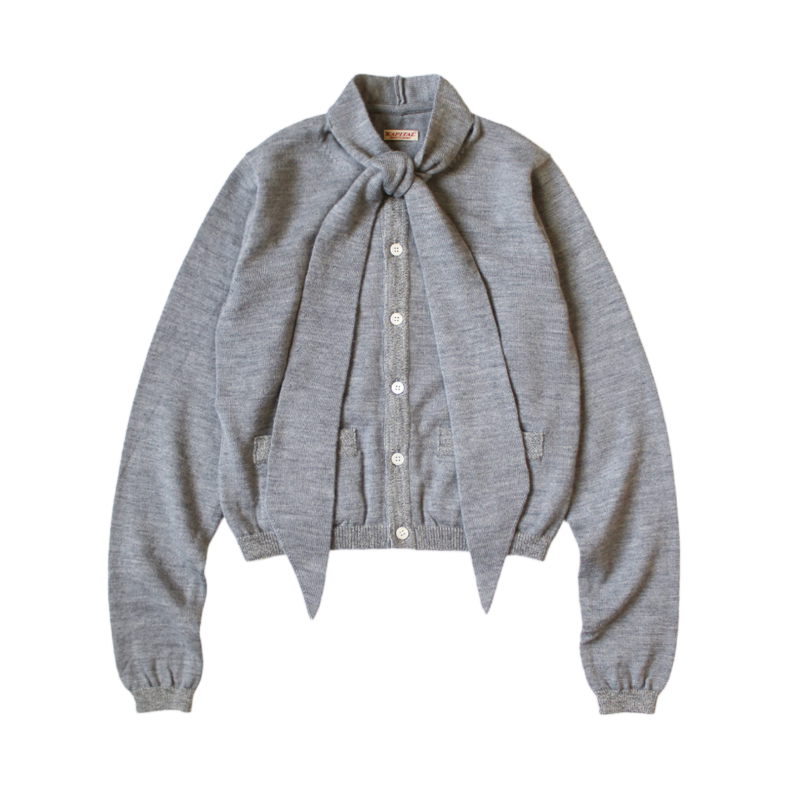 (W) 캐피탈 12G 니트 보우타이 가디건 L's 그레이((W) Kapital 12G Knit Bowtie Cardigan L's Gray) - 1