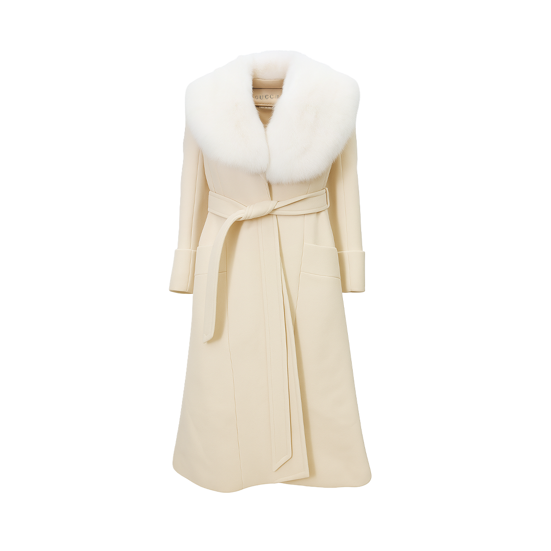 ITR82VOLVOFU Gucci 711020 Fur Collar Belted Wool Coat