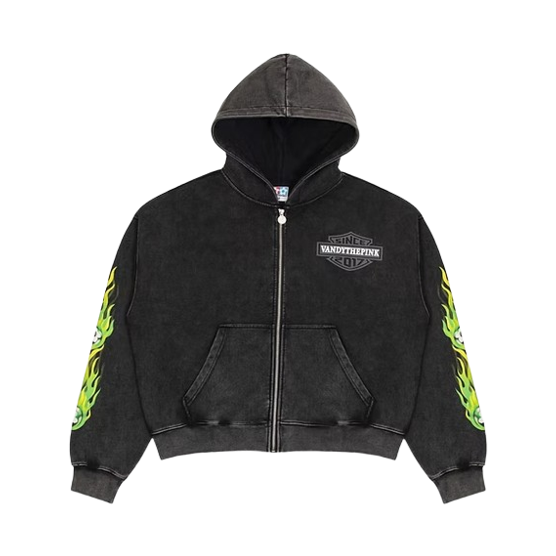 반디 더 핑크 플레임 플라워 볼 집업 후드 블랙(Vandy The Pink Flame Flower Ball Zip Up Hoodie Black)