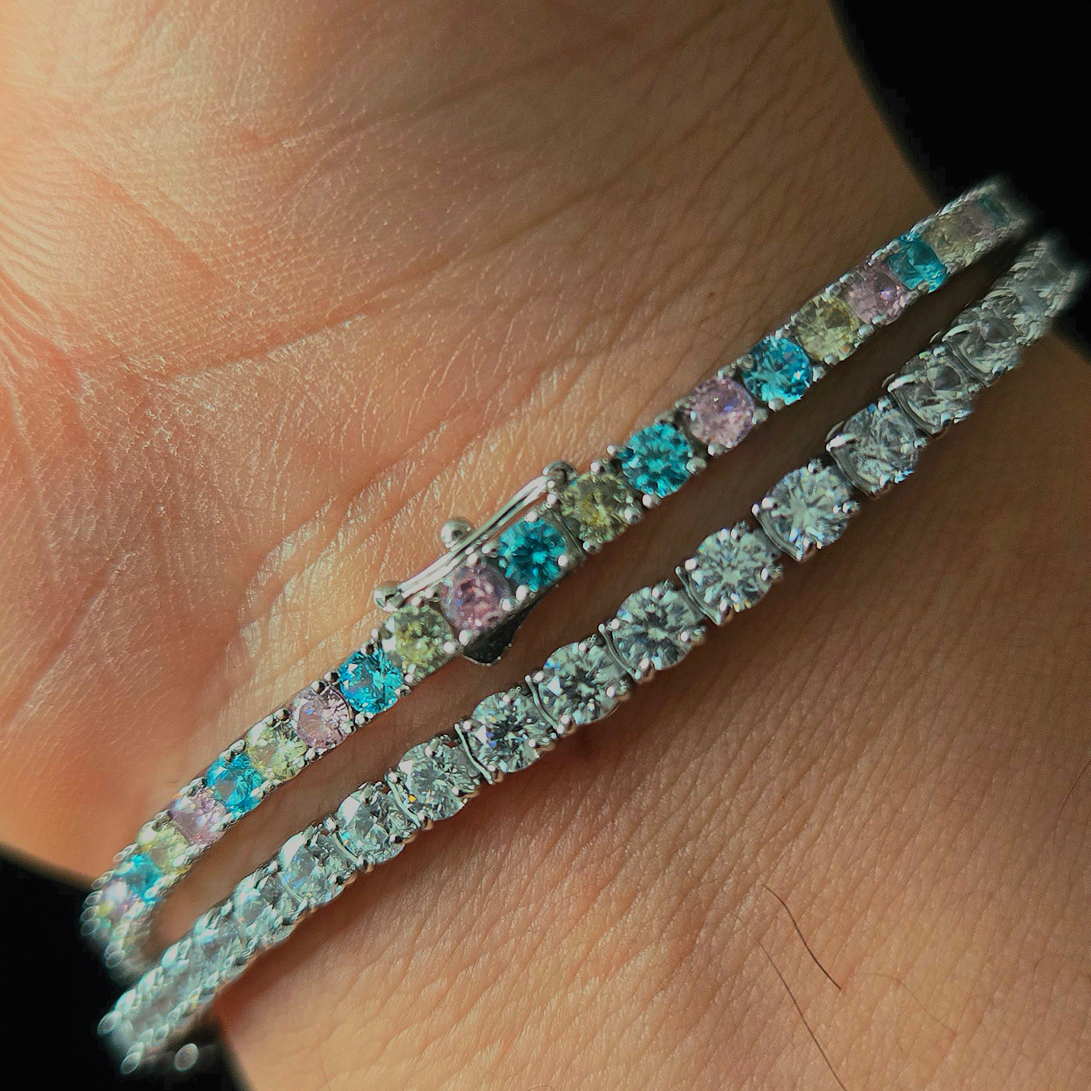 (W) Swarovski Matrix Tennis Bracelet White Rhodium Plated 착용 스타일