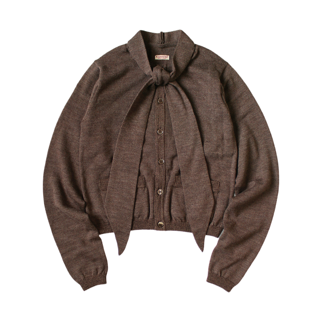(W) 캐피탈 12G 니트 보우타이 가디건 L's 브라운((W) Kapital 12G Knit Bowtie Cardigan L's Brown) - 1