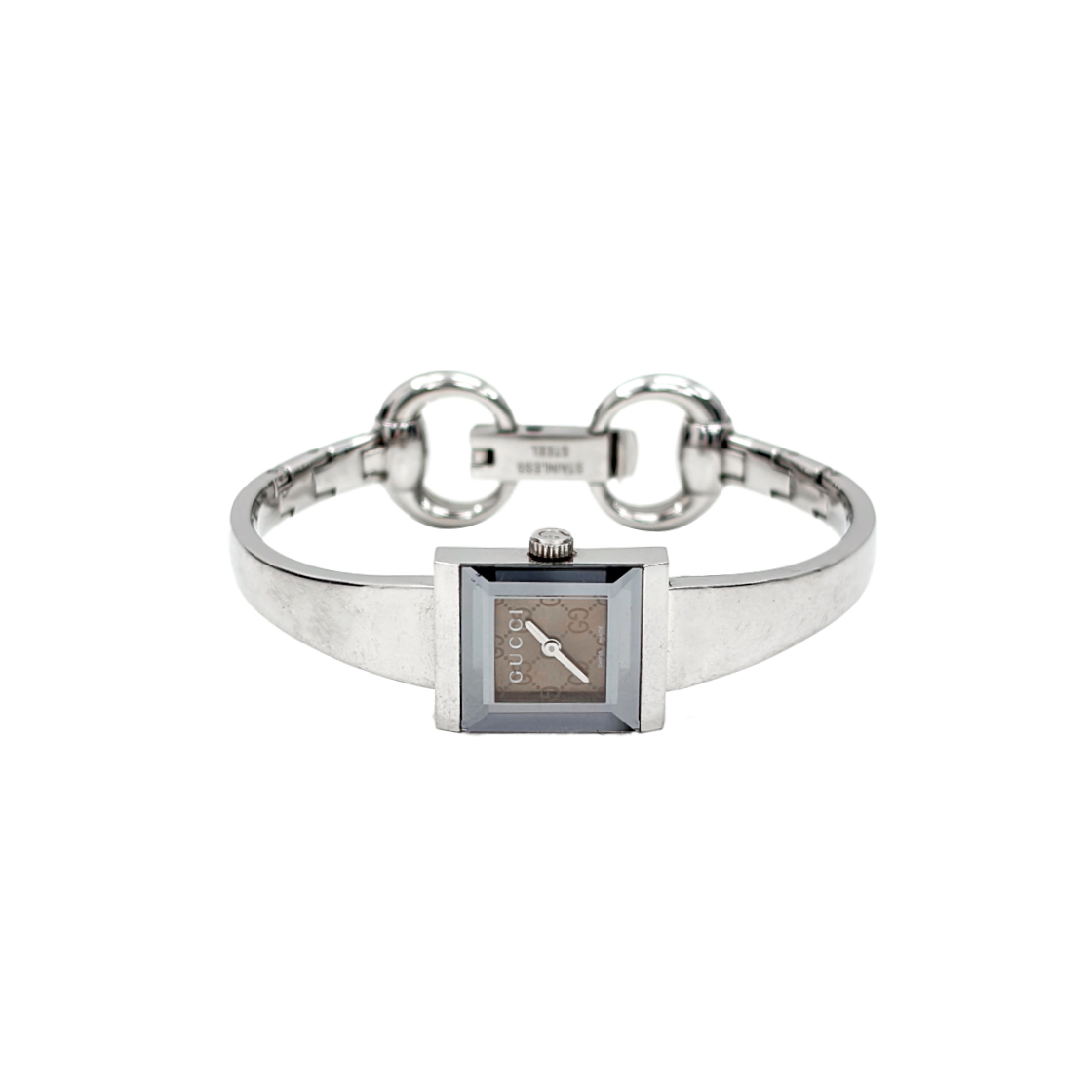 IT32UCQ9VIS7 Gucci Women's GG Logo Square Beige Frame Bangle Watch