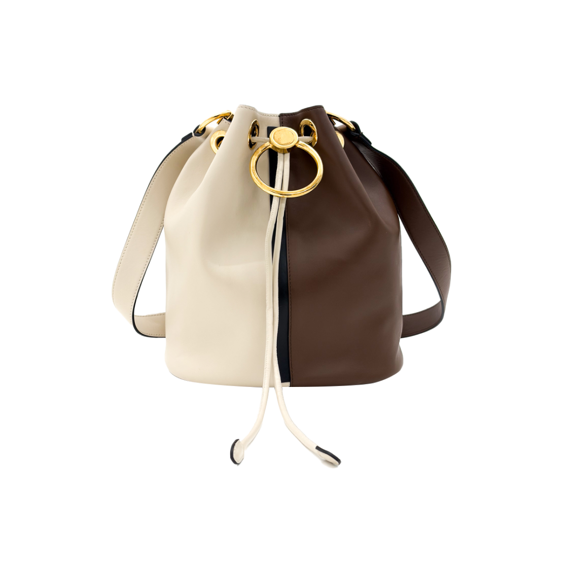 ITVB4SVQVSJ7 Marni Color Block Two-Tone Leather Bucket Shoulder Bag - Brown Beige