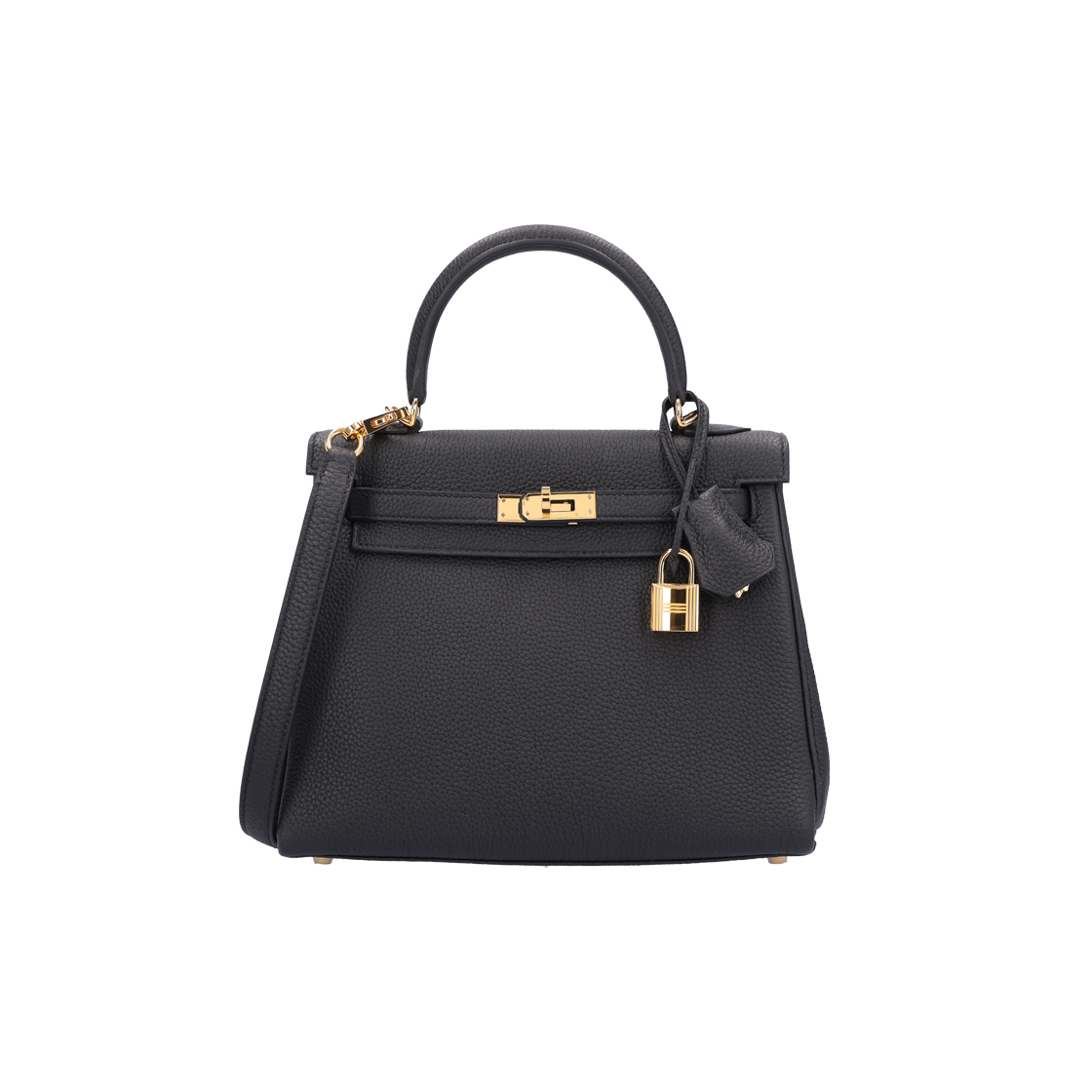 ITSOKMRKHV6G Hermes Kelly 25 Bag in Noir Leather with Gold Hardware and W Monogram