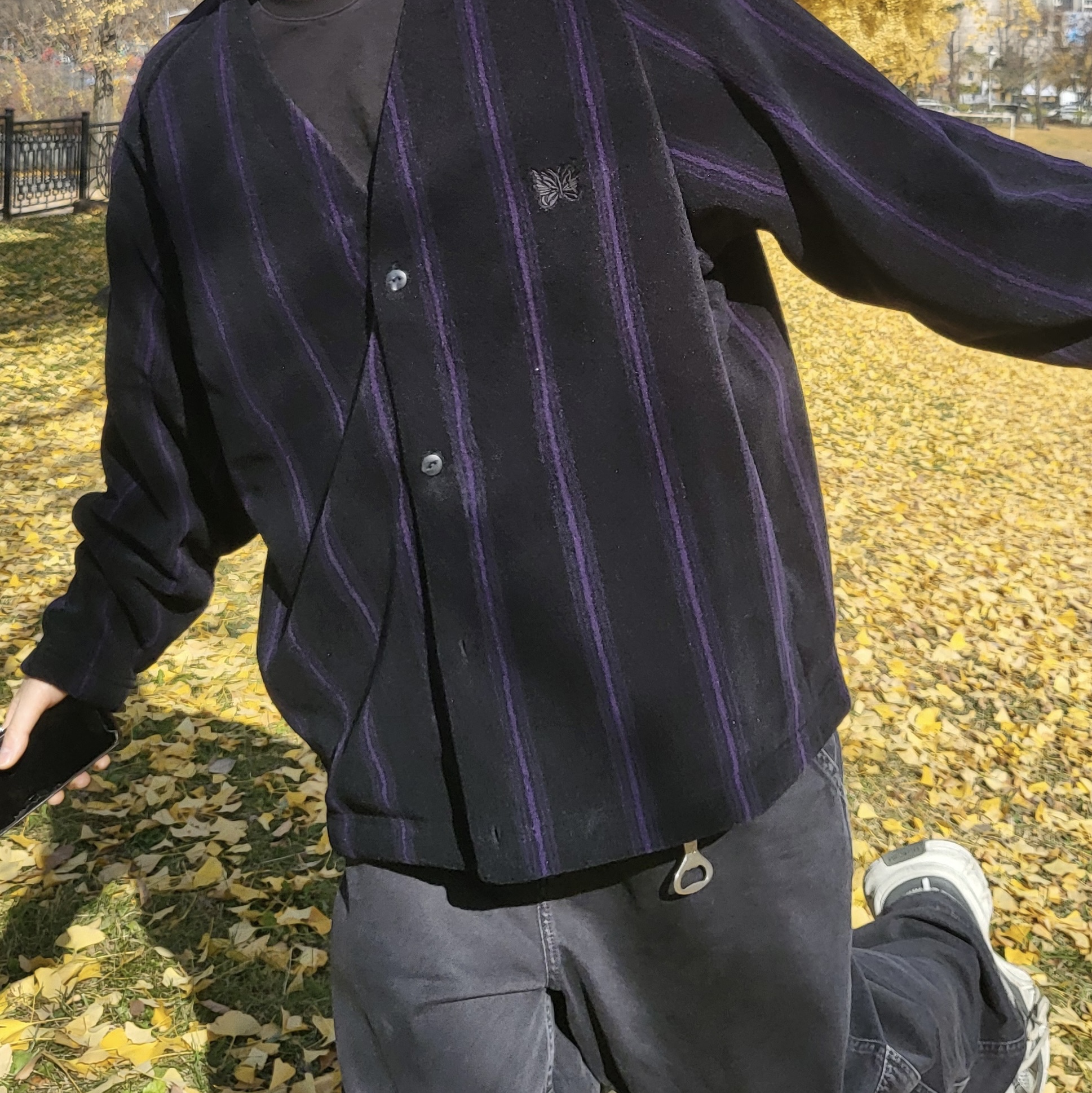 Uniqlo x Needles Fleece Oversized Cardigan Black - KR 착용 스타일