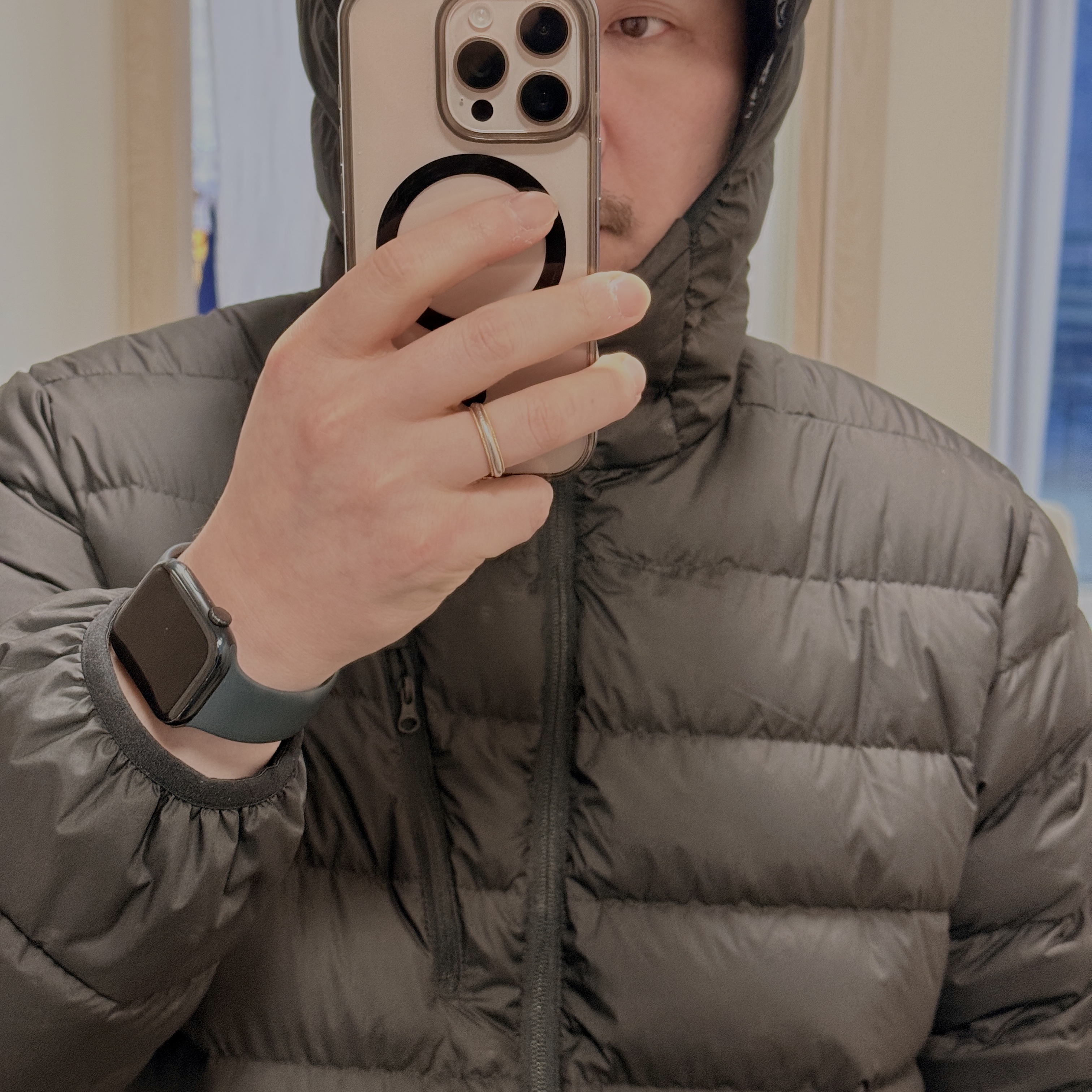 Musinsa Standard City Leisure Hooded Light Down Jacket Black 착용 스타일