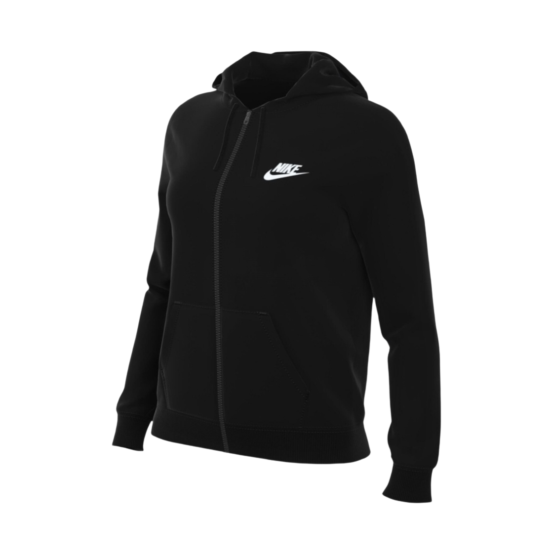 (W) 나이키 NSW 클럽 플리스 풀 집 후드 블랙 화이트 - 아시아((W) Nike NSW Club Fleece Full Zip Hoodie Black White - Asia) - 1