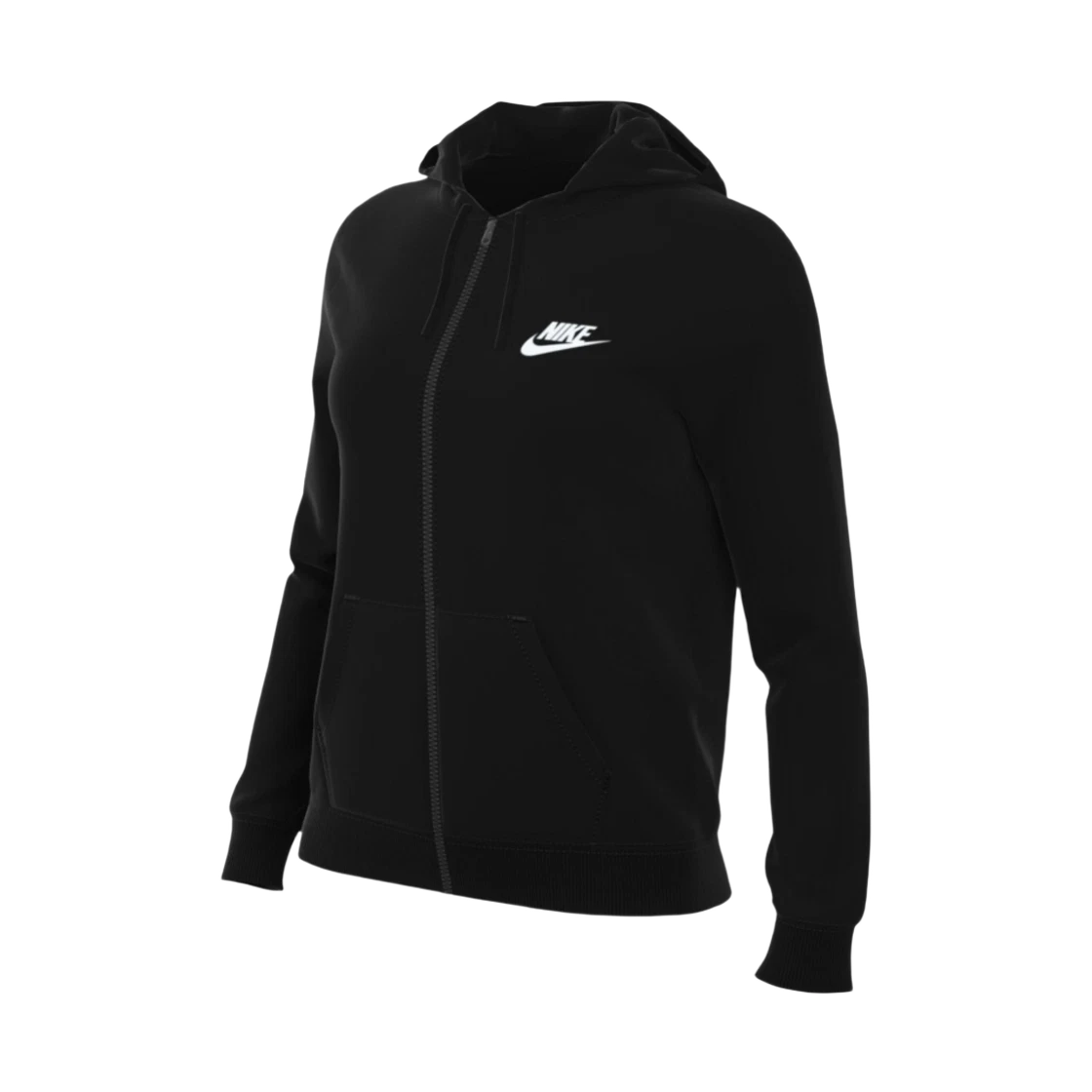 Nike (W) Nike NSW Club Fleece Full Zip Hoodie Black White - Asia · XS