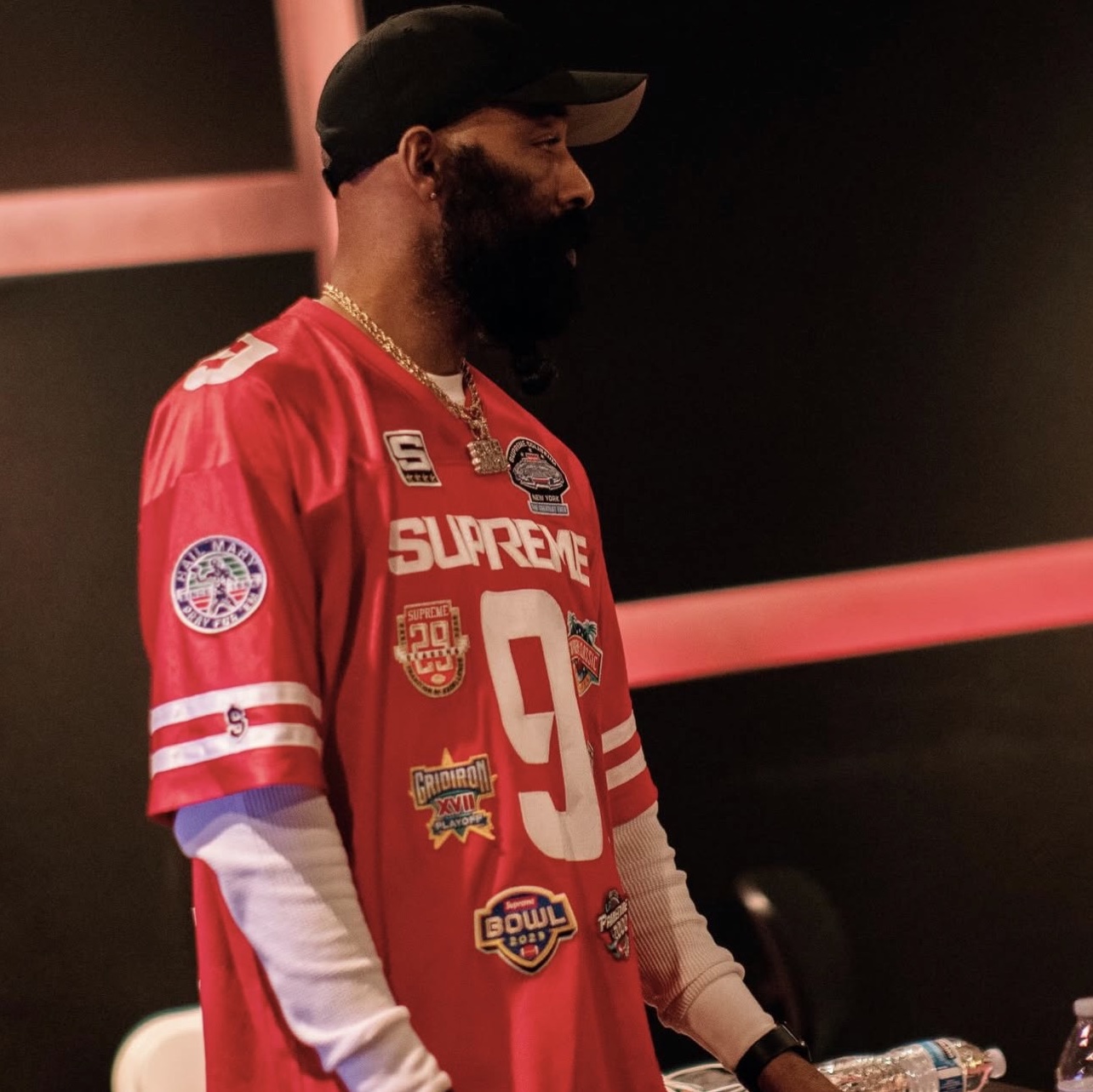 Supreme Mitchell & Ness Satin Varsity Jacket Red - 24FW 착용 스타일 - 2