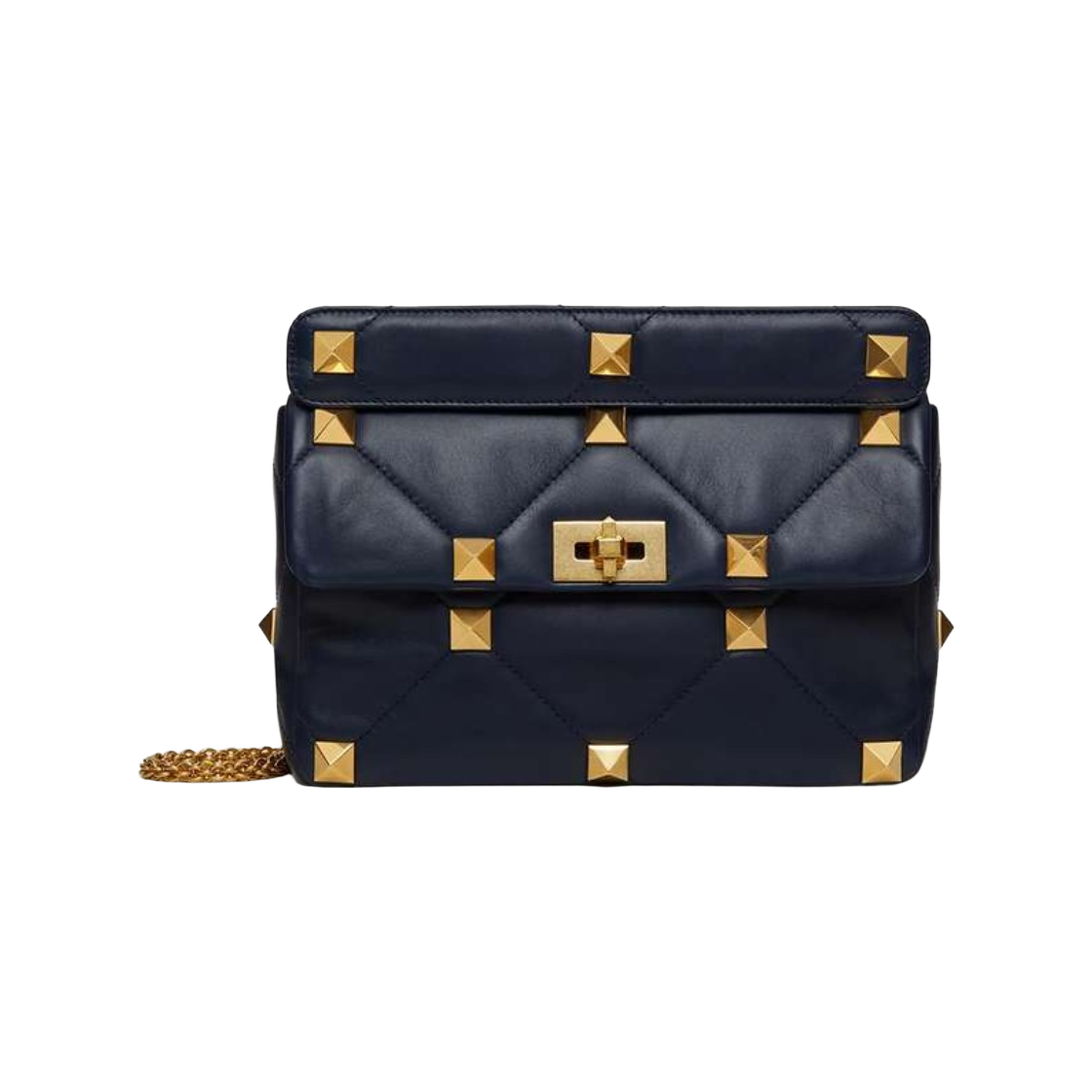 B0I60BSFM30 Valentino Large Roman Stud Nappa Shoulder Bag with Chain Marine