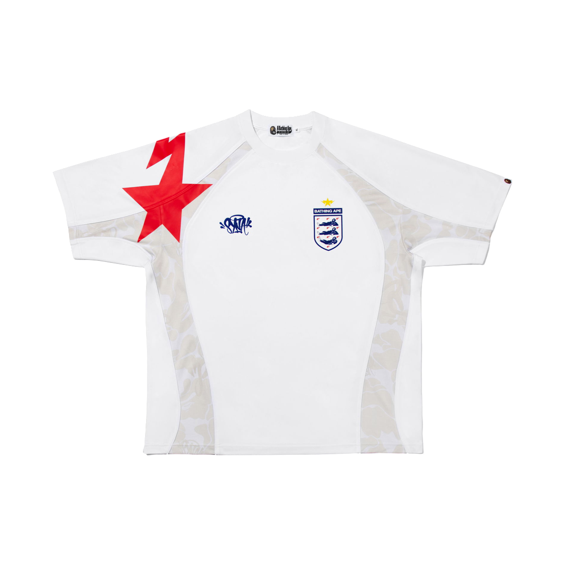 베이프 x 스포티파이 x 시나 월드 바이 센트럴 씨 릴렉스드 핏 풋볼 저지 화이트(BAPE x Spotify x SYNA World By Central Cee Relaxed Fit Football Jersey White)