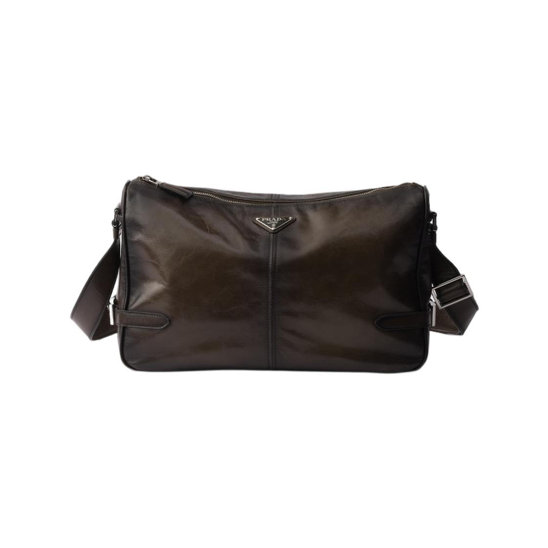 2VH187-2HKF-F03C5 Prada Antiqued Leather Zipper Shoulder Bag Military