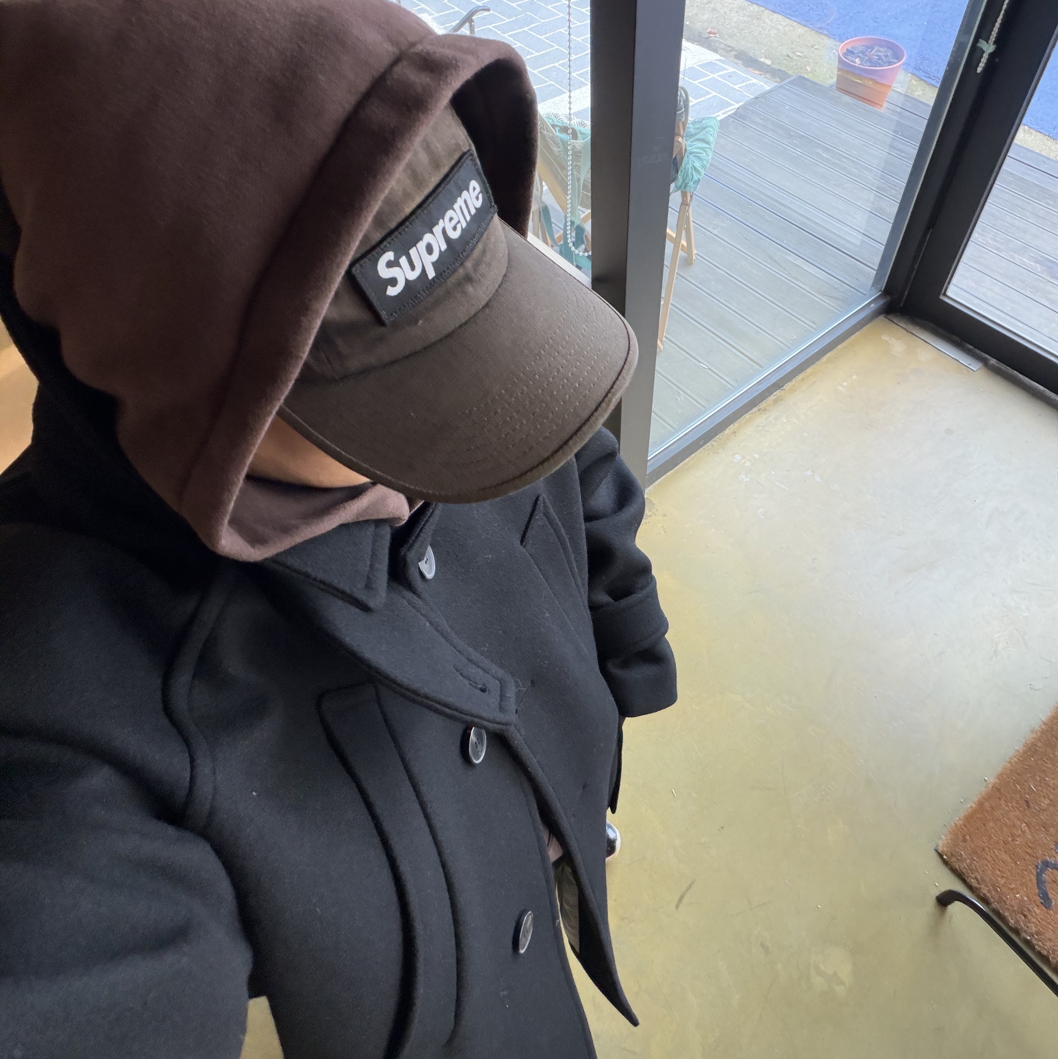 Supreme Military Camp Cap Black - 22FW, Undermycar Legion.02 Balmacaan Oversized Wool Coat Black 착용 스타일