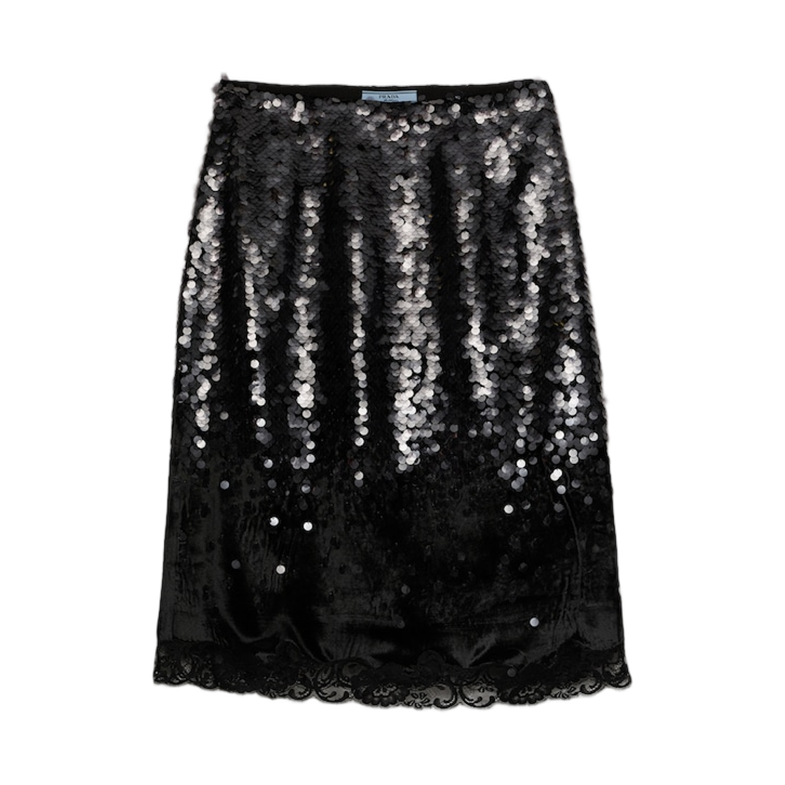 (W) 프라다 자수 벨벳 미디 스커트 블랙((W) Prada Embroidered Velvet Midi-Skirt Black)