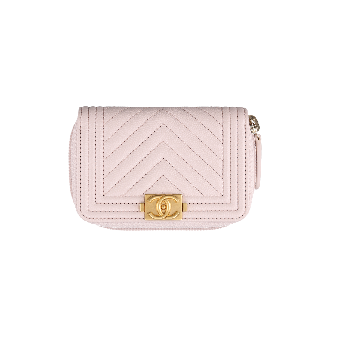 IT8NQRDBKDJA Chanel Boy Chanel Zip Wallet Grained Calfskin Light Pink with Gold Hardware