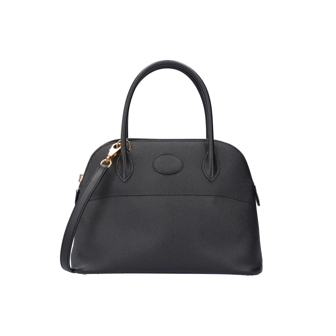 ITF9U7PJESO8 Hermes Bolide 27 Bag in Noir Leather with Gold Hardware and D Monogram