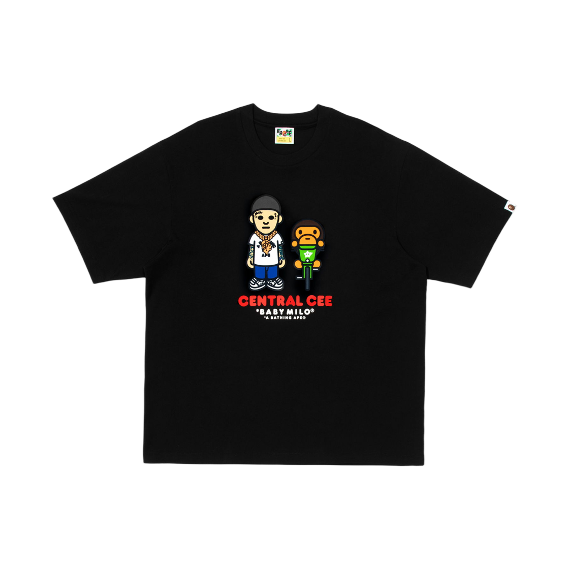 베이프 x 스포티파이 x 시나 월드 바이 센트럴 씨 베이비 마일로 릴렉스드 핏 티셔츠 블랙(BAPE x Spotify x SYNA World By Central Cee Baby Milo Relaxed Fit T-Shirt Black)