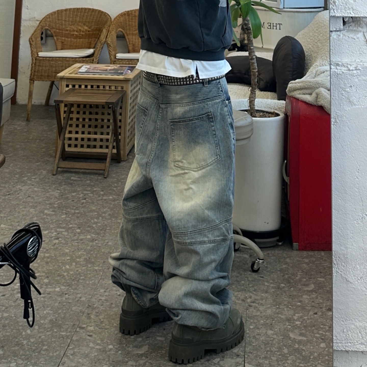 Awende Blue Wide Biker Jeans, qualisartifexpereo Soviet VTG Hoodie Zip Up 착용 스타일 - 5
