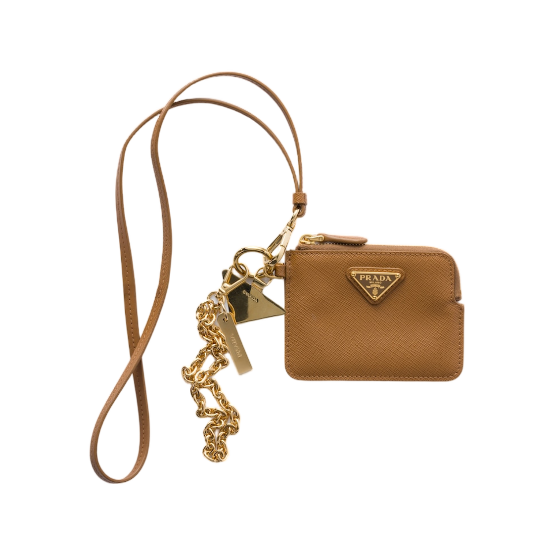프라다 사피아노 레더 카드 홀더 숄더 스트랩 카라멜(Prada Saffiano Leather Card Holder with Shoulder Strap Caramel) - 1