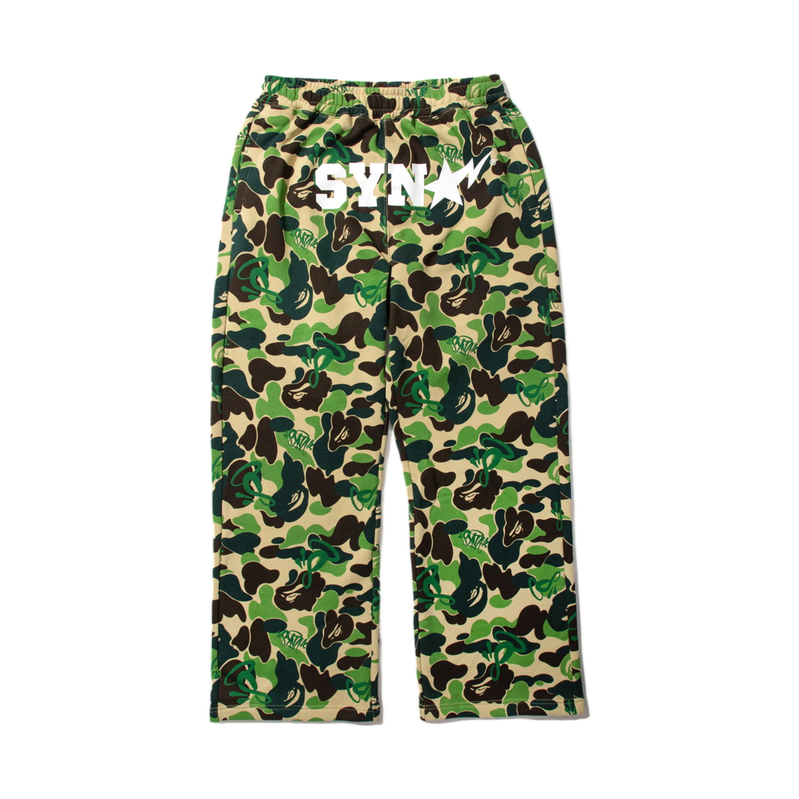 베이프 x 스포티파이 x 시나 월드 바이 센트럴 씨 카모 릴렉스드 핏 스웨트팬츠 그린(BAPE x Spotify x SYNA World By Central Cee Camo Relaxed Fit Sweatpants Green)