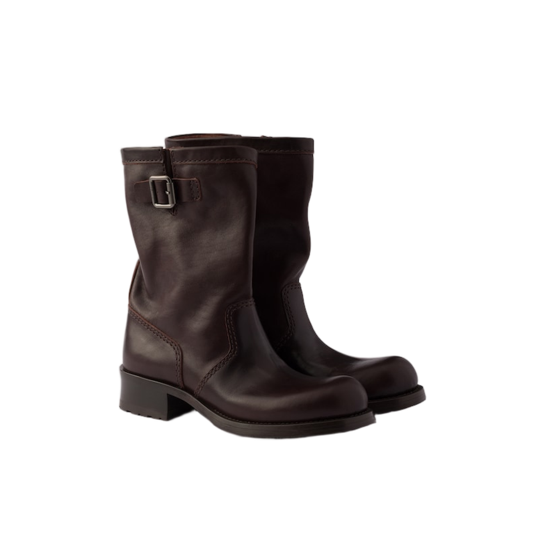 (W) 프라다 레더 미드 카프 부츠 다크 브라운((W) Prada Leather Mid-Calf Boots Dark Brown) - 2
