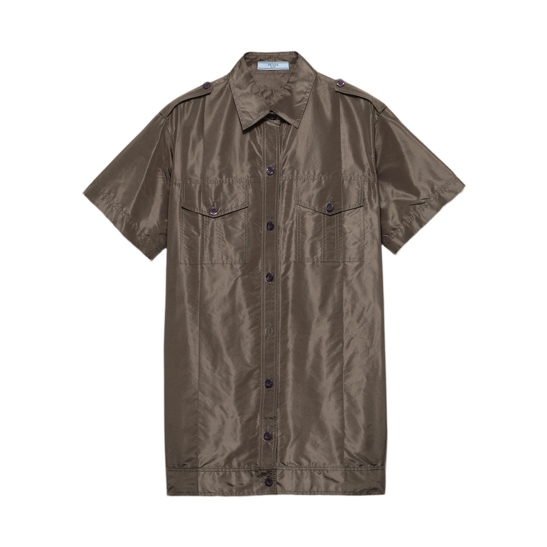 P497I-120M-F0334 (W) Prada Short-Sleeved Taffeta Shirt Camouflage Green