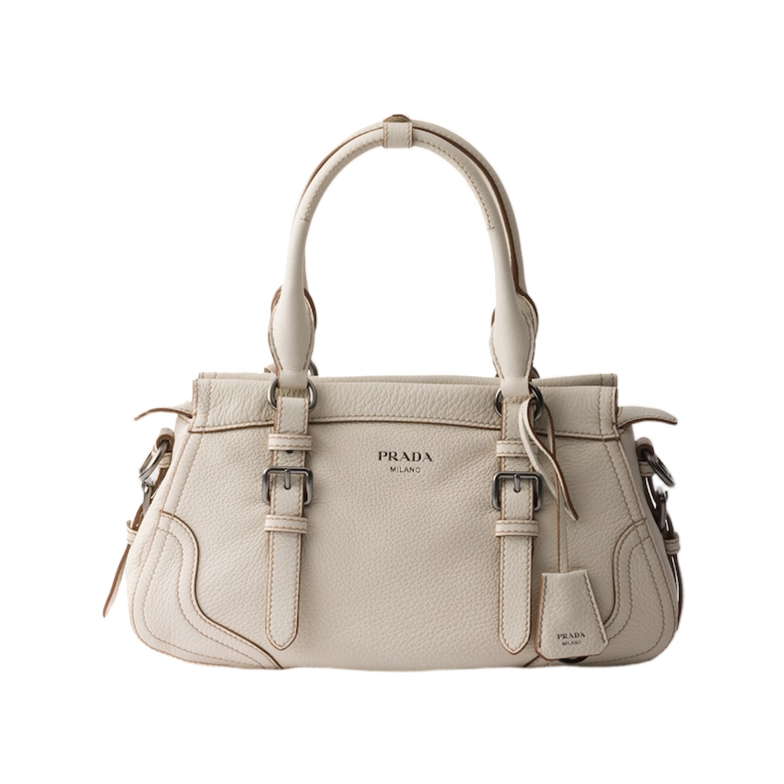 1BG604-2HIK-F0K74 Prada Large Leather Tote Bag Chalk White
