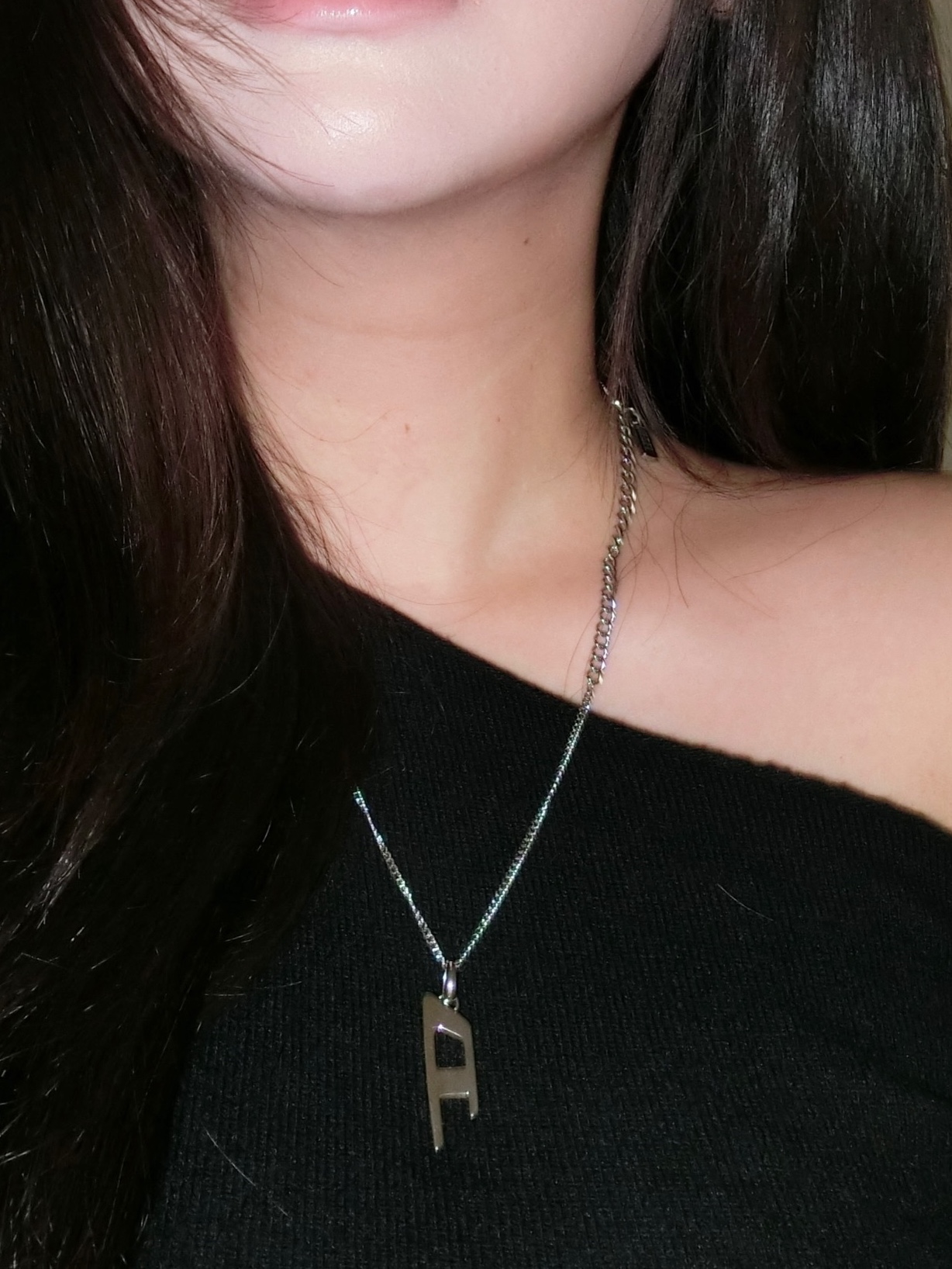 Diesel Dx1625040 Stainless Steel D Logo Pendant Necklace Silver 착용 스타일